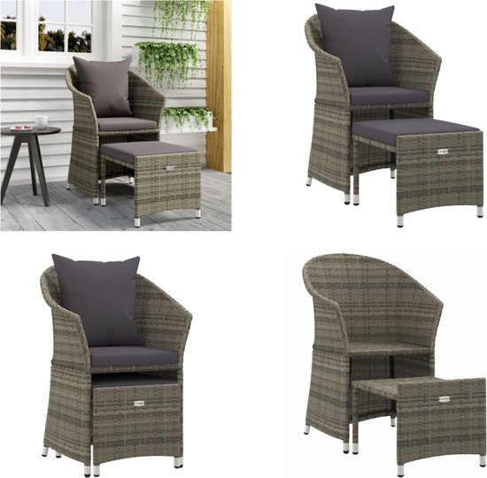 vidaXL Ensemble de salon 2 pièces avec coussins Polyrotin Gris - Ensemble de salon - Ensembles lounge - Chaise de jardin - Chaise de Jardin