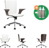 vidaXL Kantoorstoel draaibaar kunstleer en gebogen hout wit - Bureaustoel - Inclusief Onderhoudsset