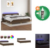 vidaXL Boxspring met matras en LED stof donkerbruin 200x200 cm - Bed - Inclusief Reiniger