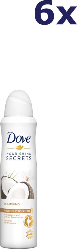 Dove Coco & Jasmine Anti-transpirant Deodorant - 6 x 150 ml - Voordeelverpakking - Dove