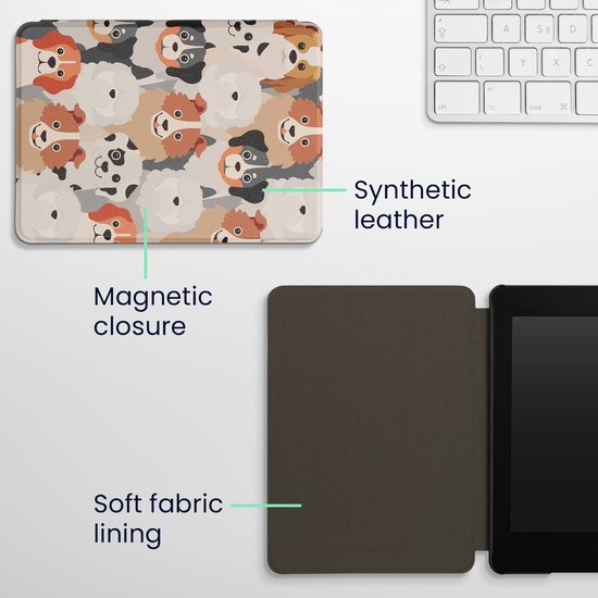 kwmobile e-reader hoesje geschikt voor Amazon Kindle Paperwhite 11. Generation 2021 hoes - E reader flip case met magnetische sluiting - Ereader cover - Honden Ontwerp design in wit / lichtbruin / grijs — afbeelding 3