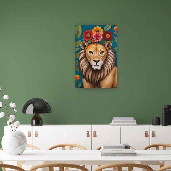 Leeuw Wanddecoratie 50 cm - Houten Muurdecoratie Geometrische Ornamenten - Minimalistische Muurkunst Hangende Decoratie