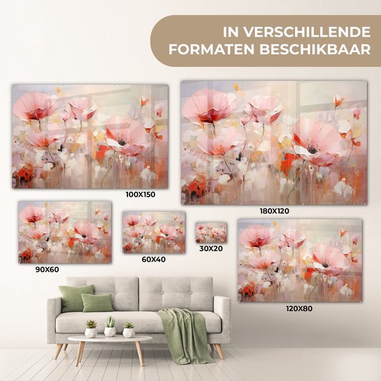 MuchoWow® Glasschilderij 120x80 cm - Schilderij acrylglas - Bloemen - Watercolor - Roze - Abstract - Kunst - Foto op glas - Muurdecoratie woonkamer - Wanddecoratie slaapkamer - Schilderijen