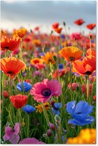 Tuinposter klaprozen - Tuindecoratie bloemen - 120x180 cm - Tuindoek - Muurdecoratie voor buiten - Schuttingposter - Tuinschilderijen - Tuinwanddecoratie klaproos - Tuinposters