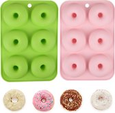 Donatbakvorm groot, 2 stuks donut-bakvorm, mini-donut-bakvorm, anti-aanbaklaag, siliconen donutvormen, bladhouder, perfecte 3-inch donuts (roze + groen)