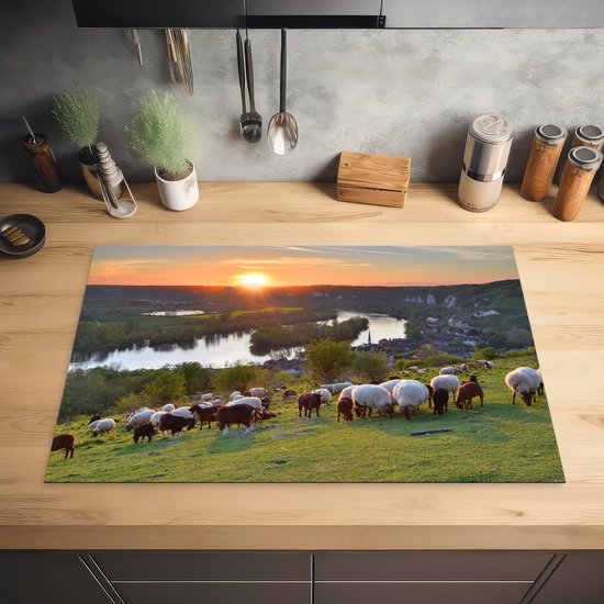 KitchenYeah® Inductie beschermer 81x52 cm - Zonsondergang in Normandië - Kookplaataccessoires - Afdekplaat voor kookplaat - Inductiebeschermer - Inductiemat - Inductieplaat mat