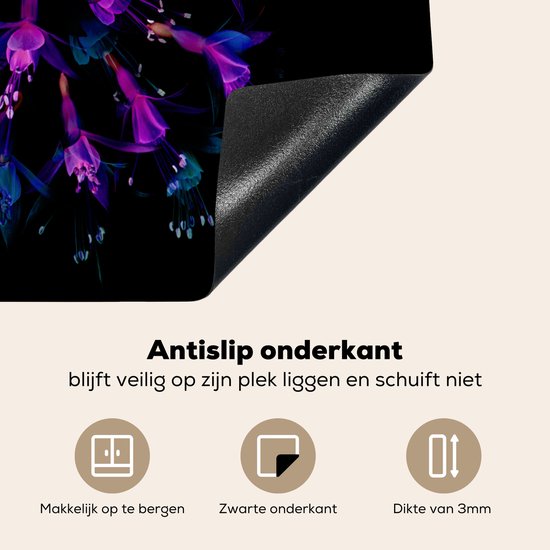 KitchenYeah® Inductie beschermer 60x52 cm - Bloemen - Paars - Buiten - Kookplaataccessoires - Afdekplaat voor kookplaat - Inductiebeschermer - Inductiemat - Inductieplaat mat