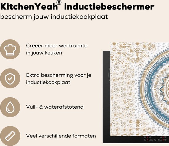 KitchenYeah® Inductie beschermer 81.6x52.7 cm - Mandala - Blauw - Bohemian - Wit - Design - Kookplaataccessoires - Afdekplaat voor kookplaat - Inductiebeschermer - Inductiemat - Inductieplaat mat