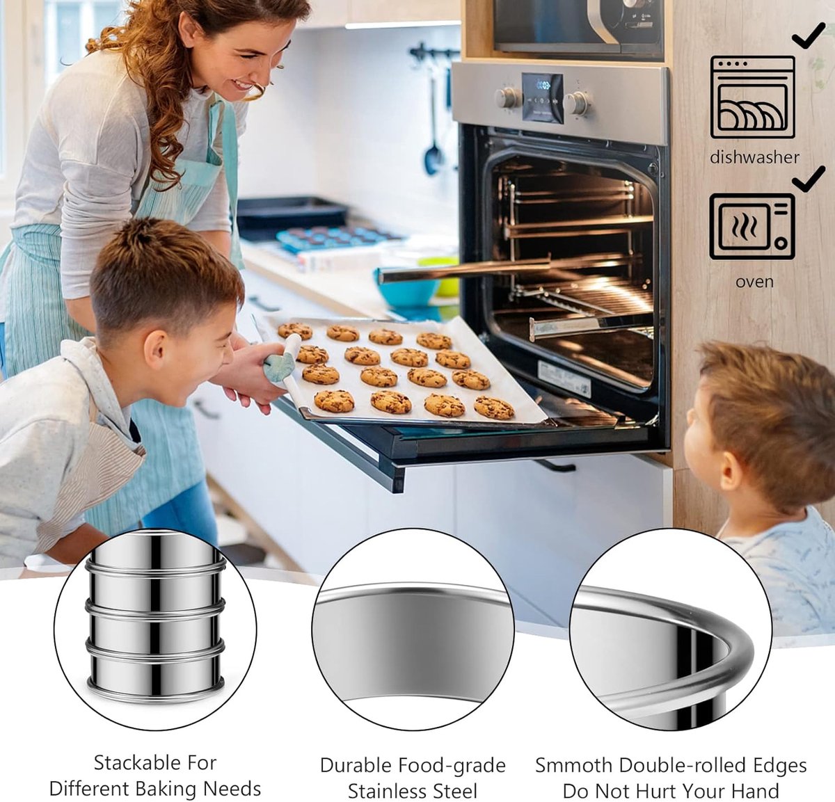 Kafei 8 stuks muffin taartringen van roestvrij staal, ronde ringvorm voor thuiskoken, bakgereedschap
