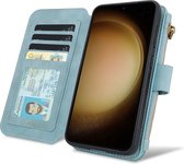 Samsung Galaxy S24 Bookcase hoesje - CaseMe - Effen Aqua - Kunstleer - Portemonnee met 14 Vakjes voor Pasjes en Ritsvak