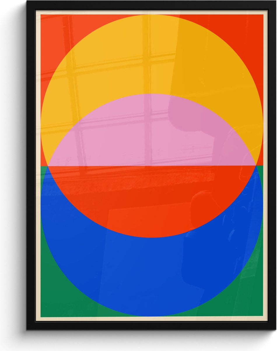 FrameYourWall Poster in lijst - Fotolijst 60x80 cm - Posters - Bauhaus - Modern - Abstract - Retro - Kunst - Posterlijst zwart - Decoratie - Wanddecoratie woonkamer - Muurdecoratie slaapkamer Kleurrijk