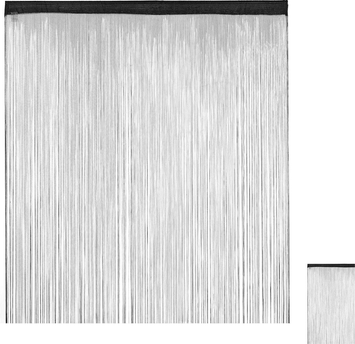 Relaxdays draadgordijn - set van 2 - franjegordijn met tunnel - koordgordijn - stof - Zwart, 145 x 245 cm