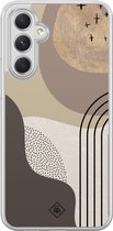 Casimoda® hoesje - Geschikt voor Samsung Galaxy A34 - Abstract Almond - 2-in-1 case - Schokbestendig - Geometrisch patroon - Verhoogde randen - Bruin/beige, Transparant