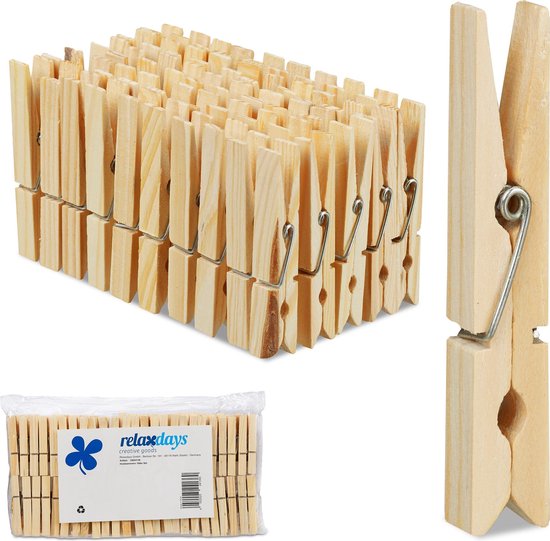 Relaxdays 200 x wasknijpers hout - houten knijpers - knutselen - ophangen  van wasgoed | bol.com