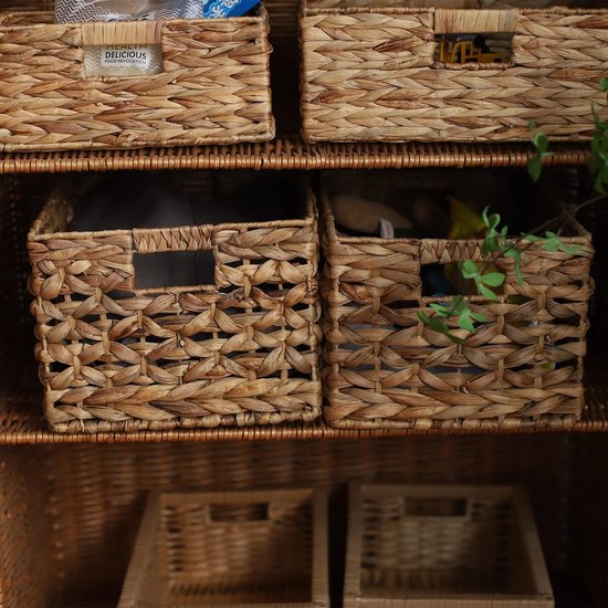 Rechthoekige waterhyacint opbergmand, rieten manden om te organiseren, hyacinten manden met handvat, decoratieve rotanmand voor badkamer, slaapkamer, rekken, woonkamer (medium) (medium