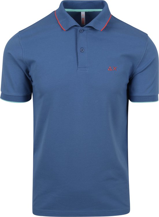 Sun68 - Poloshirt Small Stripe Collar Blauw - Modern-fit - Heren Poloshirt Maat XL
