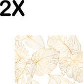 BWK Luxe Placemat - Wit met Gouden Palm Bladeren - Set van 2 Placemats - 35x25 cm - 2 mm dik Vinyl - Anti Slip - Afneembaar