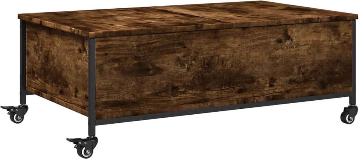 vidaXL Salontafel - met wielen - 91x55x34 - cm - bewerkt hout - gerookt - eiken