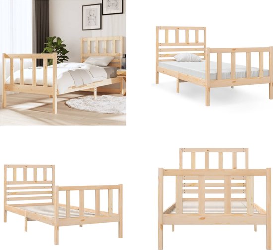 vidaXL Bedframe massief hout 75x190 cm 2FT6 small single - Bedframe - Bedframes - Eenpersoonsbed - Bed