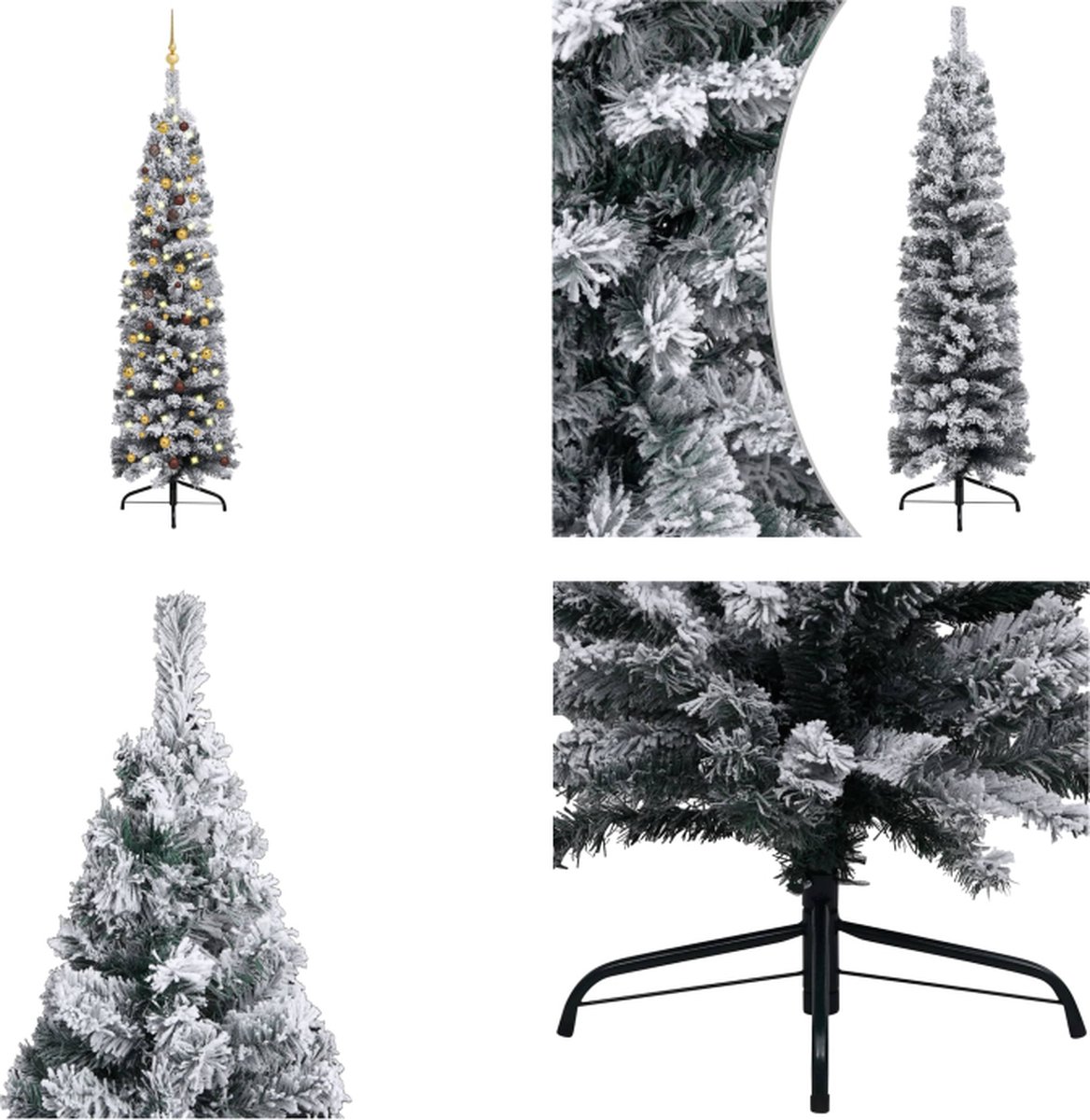 vidaXL Kunstkerstboom met LED's en kerstballen smal 210 cm groen - Kunstkerstboom - Kunstkerstbomen - Kerstboom - Kerstdecoratie
