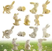 14 stuks mini-haasfiguren, konijnenornament, dierenfiguren, set, microlandschap, Pasen, lente, festival, party, decoratie, desktop