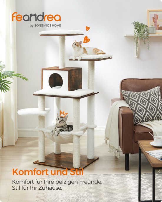 Krabpaal - Krabpaal voor katten - Kattenmand - Kattenhuis - Kattenmeubel - 55 x 45 x 138 cm - Bruin - Beige
