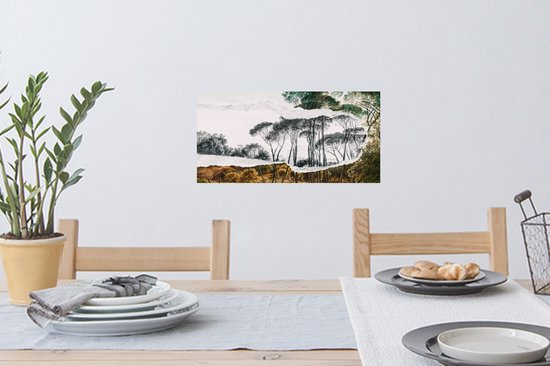 Muurstickers - Sticker Folie - Italiaans landschap parasoldennen - Kunst - Hendrik Voogd - Schilderij - Zwart wit - Oude meesters - 40x20 cm - Plakfolie - Muurstickers Kinderkamer - Zelfklevend Behang - Zelfklevend behangpapier - Stickerfolie