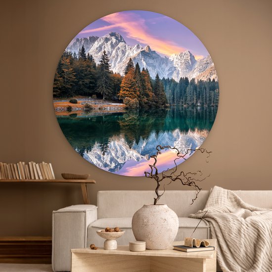 Cercle mural - Nature - Nuages ​​- Arbres - Neige - Décoration murale ronde - Cercle mural - Tableaux ronds - 120x120 cm - Décoration murale - Plastique