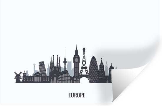 Muurstickers - Sticker Folie - Europa - Skyline - Zwart - Wit - 90x60 cm - Plakfolie - Muurstickers Kinderkamer - Zelfklevend Behang - Zelfklevend behangpapier - Stickerfolie