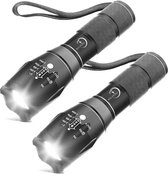 Lampe de poche militaire - Étanche - Lampe de poche LED 2000 lumens - Zoomable - 2 pièces - Piles incluses (6 pièces)
