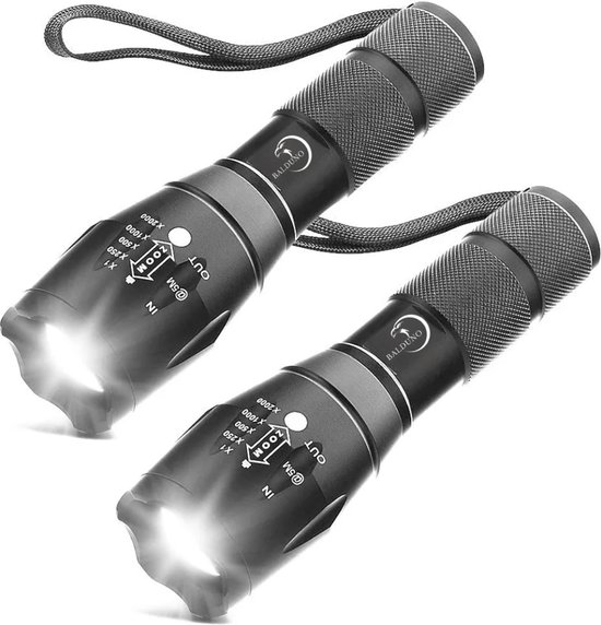 Militaire zaklamp - Waterdicht - 2000 Lumen LED Zaklamp - Inzoombaar - Zaklampen led - Zaklamp batterij - 1000 Meter- 2 stuks