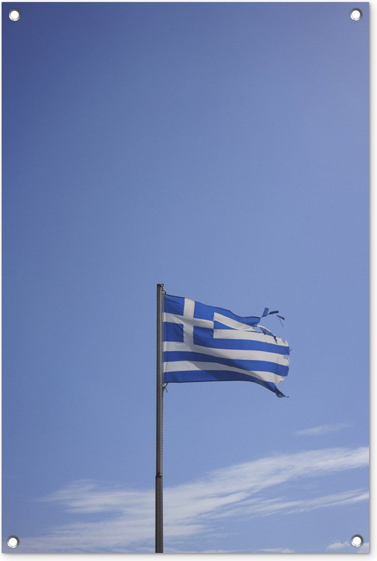 Tuinposters buiten Gescheurde Griekse vlag die wappert - 60x90 cm - Tuindoek - Buitenposter