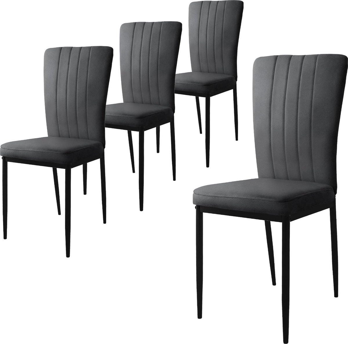 ml-design eetkamerstoelen set van 4 met fluwelen bekleding, grijs, keukenstoelen met rugleuning, gestoffeerde stoel met metalen poten, ergonomische eettafelstoel, moderne eetkamerstoel, woonkamerstoel