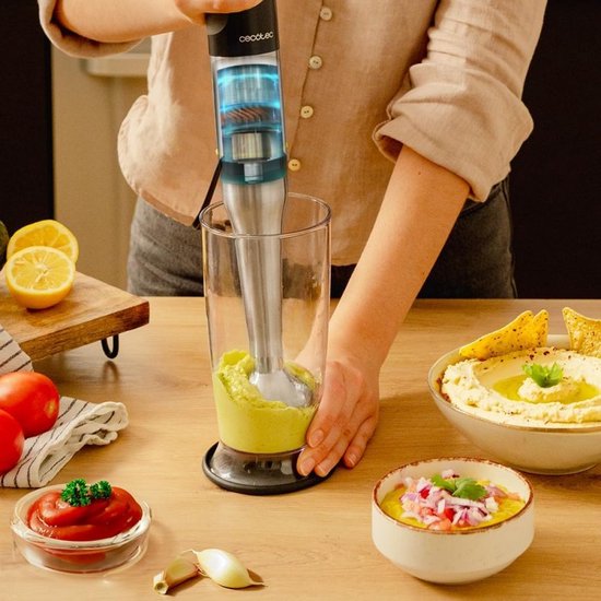 Cecotec Stabmixer Katana TotalDestroy 1200XL Cream&Crush. 1200 W, 21 Geschwindigkeiten und Turbo, 4 Klingen mit schwarzem Titan, Spritzschutzhaube, extra langer Fuß, 800 ml Glas, Zubehörset. — afbeelding 4
