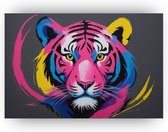 Neon tijger - Tijger schilderij - Canvas schilderij wilde dieren - Modern schilderij - Canvas - Slaapkamer wanddecoratie - 60 x 40 cm 18mm