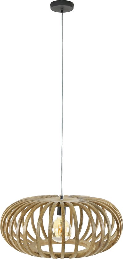 Hanglamp Stripes | 1 lichts | massief mango naturel | Ø 65 cm | in hoogte verstelbaar tot 150 cm | woonkamer / eetkamer | uniek design