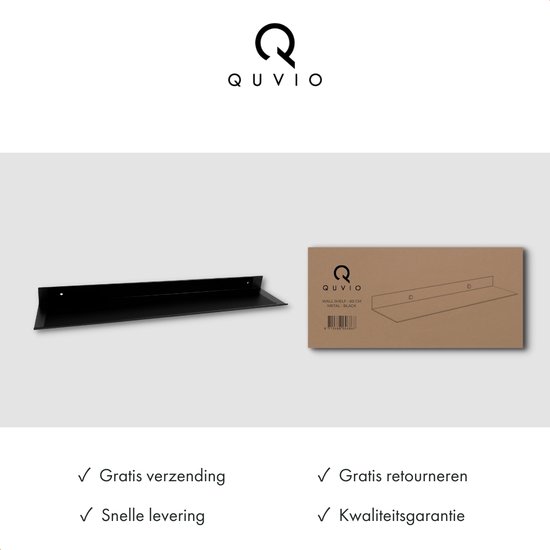 Zwarte metalen wandplank, 60 cm breed, met verpakking.
