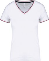 T-shirt Dames L Kariban V-hals Korte mouw White / Navy / Red 100% Katoen