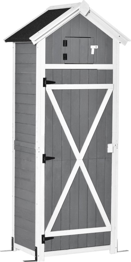 Tuinkast hout - Tuinkast - Opbergkasten met deuren - Tuinhuis - Tuinschuur - Schuur voor gereedschap - Grijs - 78 x 52,5 x 182 cm