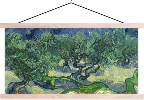 Posterhanger incl. Poster - Schoolplaat - De olijfbomen - Vincent van Gogh - 150x75 cm - Blanke latten