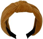 Diadeem - haarband met knoop - zachte stof - okergeel