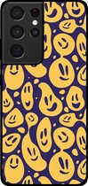 Smartphonica Telefoonhoesje voor Samsung Galaxy S21 Ultra met smiley opdruk - TPU backcover case emoji design - Paars Geel / Back Cover geschikt voor Samsung Galaxy S21 Ultra