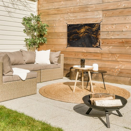 Décoration de jardin Marbre - Citron Zwart - Goud - Aspect marbre - Luxe - 60x40 cm - Affiche jardin - Toile jardin - Affiche extérieur