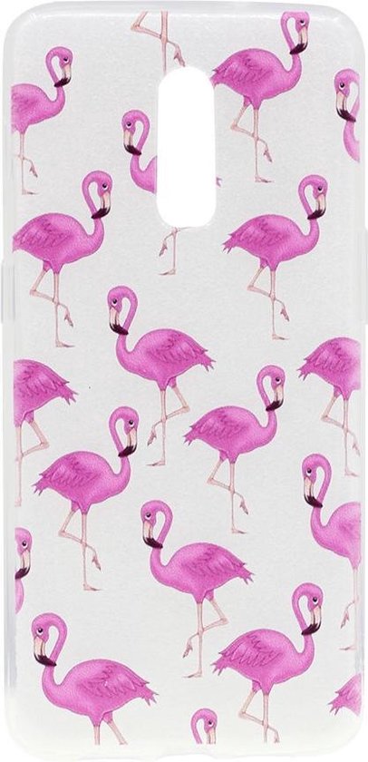 Shop4 - OnePlus 7 Pro Hoesje - Zachte Back Case Flamingo's Transparant