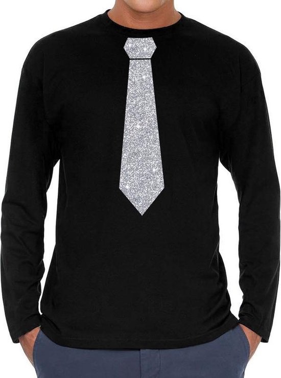 T-shirt noir à manches longues avec cravate en argent pailleté Homme -  Chemise de... | bol.com