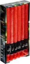 12x Rode rustieke rechte dinerkaarsen 25 cm 10 branduren - Geurloze kaarsen - Huishoudkaarsen/tafelkaarsen/kandelaarkaarsen