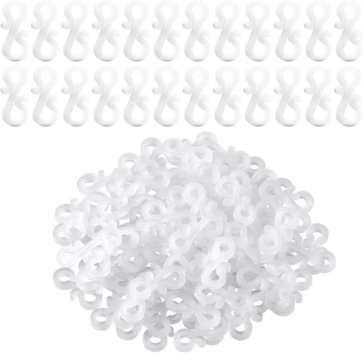 Allecto Plus - 100 stuks Goothaken | S-vormige haak voor buitenverlichting | Kerst en verjaardagsfeest decoratie | Plastic | Doorschijnend wit