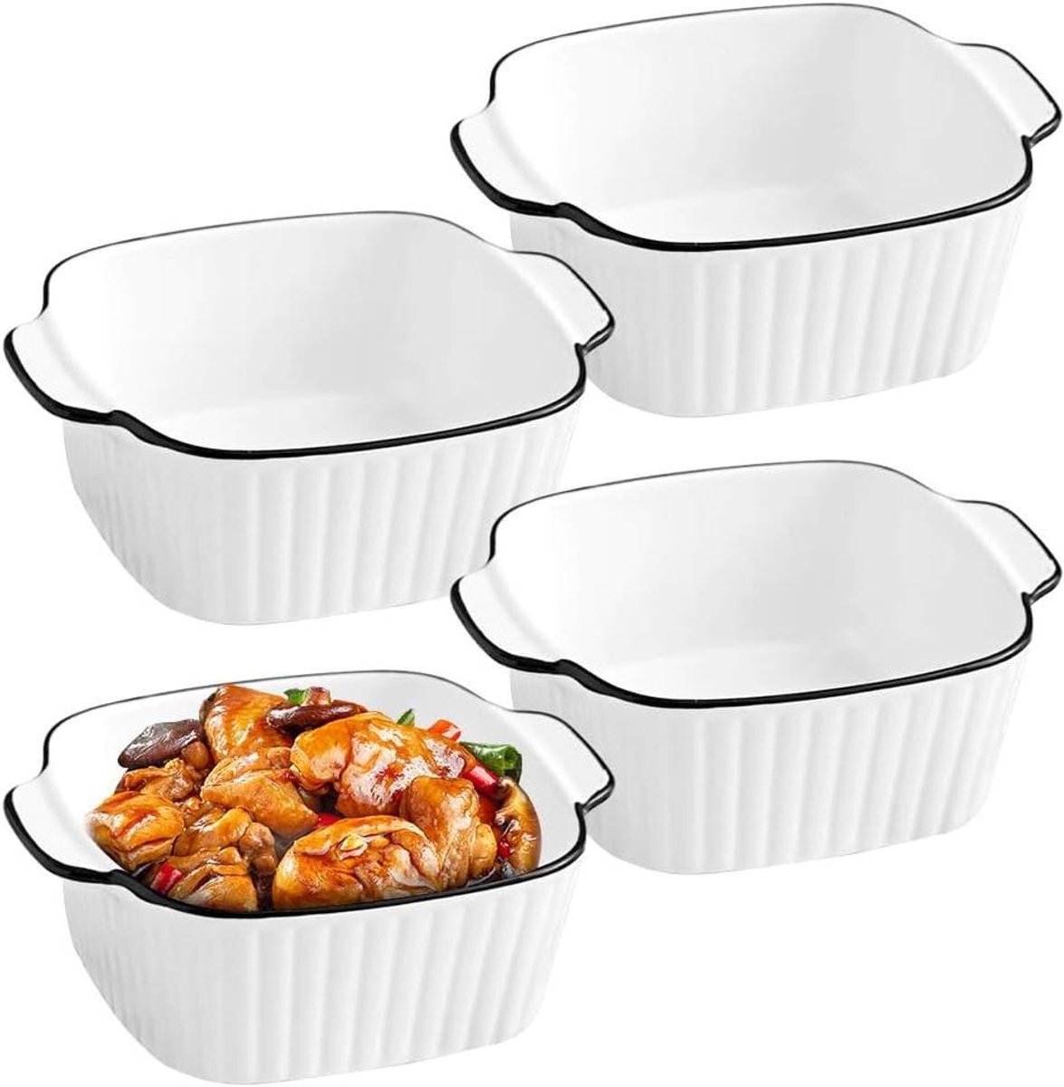 400ml Ceramic Baking Dish Set of 4 - Square Mini Oven Molds with Handles - Small Size for Air Fryer, Oven, and Microwave