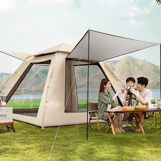 Tente Camping Pop-up 3-4 Personnes Beige Anti-UV Montage Fac