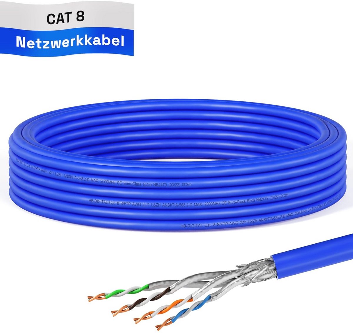 Image of 10 m Netwerkkabel Cat 8.1 - Hoogwaardige Ethernet LAN Kabel tot 40 Gbit/s